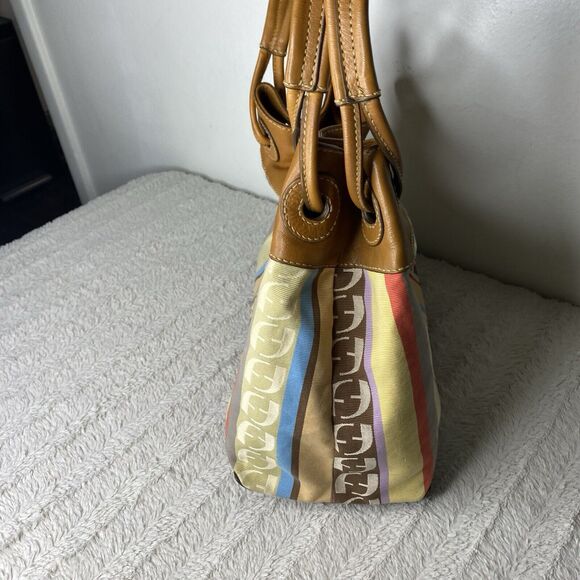 Fossil Logo Leather And Fabric Shoulder Tote Bag Purse Key‎ Multicolor Y2K - Picture 7 of 14